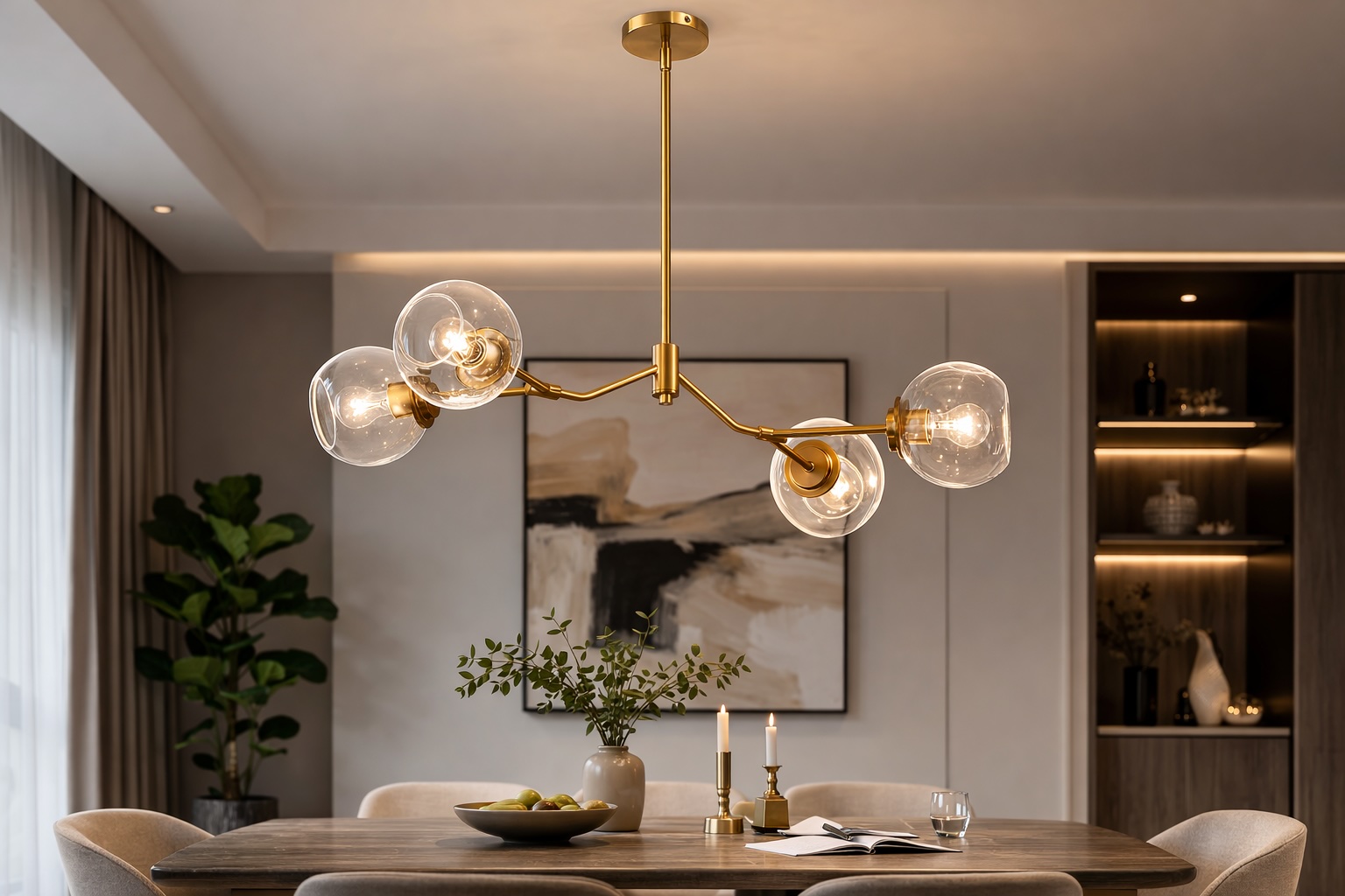 Jewel Four Lights Modern Farmhouse Chandelier Ceiling Hanging Light Fixture For Kitchen Island Dining Room 36"L × 20"W × 7.25"H with Clear Glass